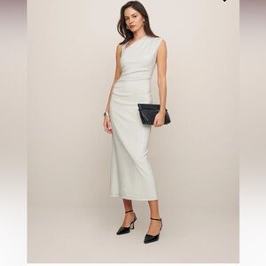 NWT Reformation Amiah knit Dress silver sparkle size L midi asymmetrical dress